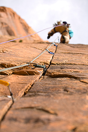 Mike Anderson climbing Hello Mary Lou, Zion National Park